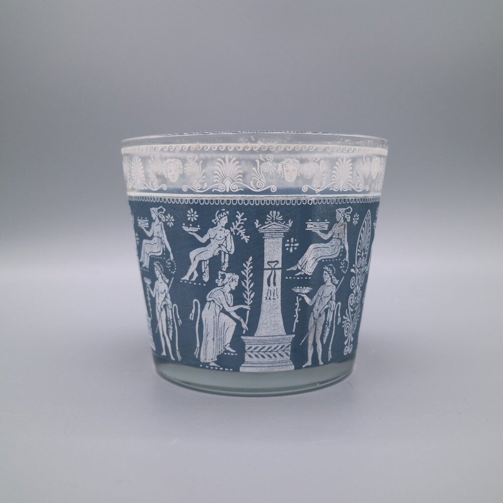 Jeanette Glass Wedgwood Style Grecian Blue Hellenic Glass Ice Bucket